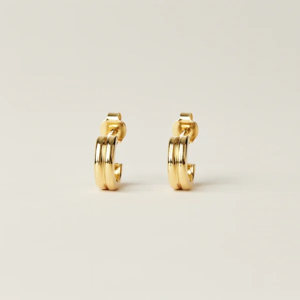 Double Gold Semi-Open Earrings