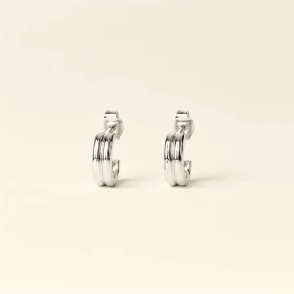 Double Silver Semi-Open Earrings