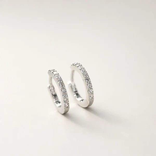 Roulette Silver Pave Huggies