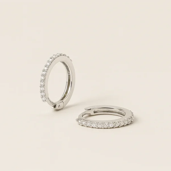 Roulette Silver Pave Huggies