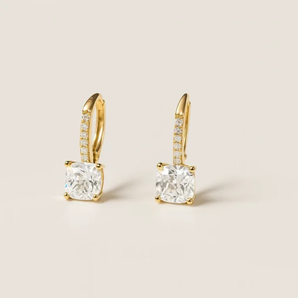 Square Gold Cushion Pave Drop Earring