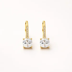 Square Gold Cushion Pave Drop Hoops Square Gold Cushion Pave Drop Earring