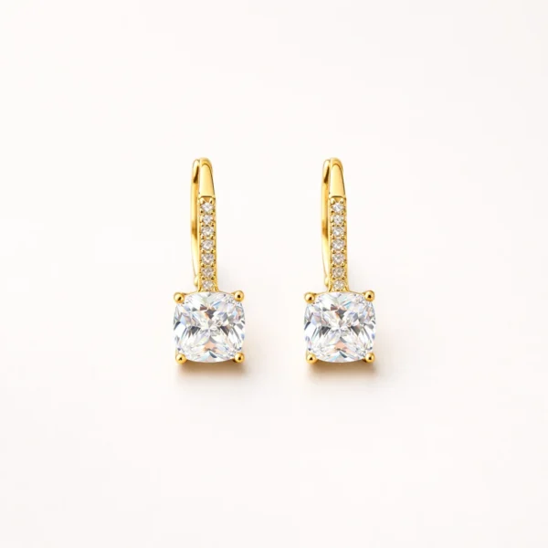 Square Gold Cushion Pave Drop Earring