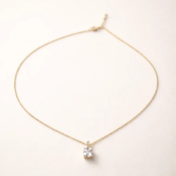 Square Gold Solitaire Necklace