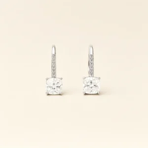 Square Silver Cushion Pave Drop Earring Square Silver Cushion Pave Drop Earring