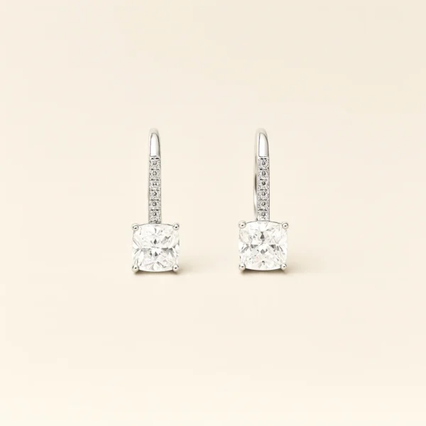 Square Silver Cushion Pave Drop Earring