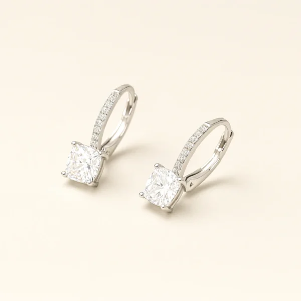 Square Silver Cushion Pave Drop Earring