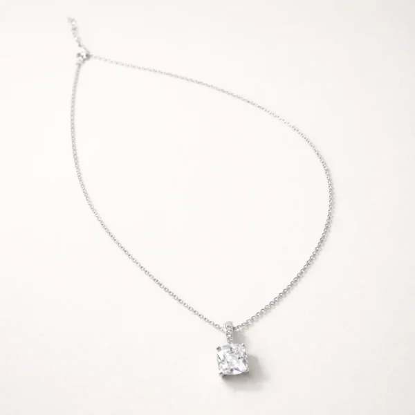 Square Silver Solitaire Necklace