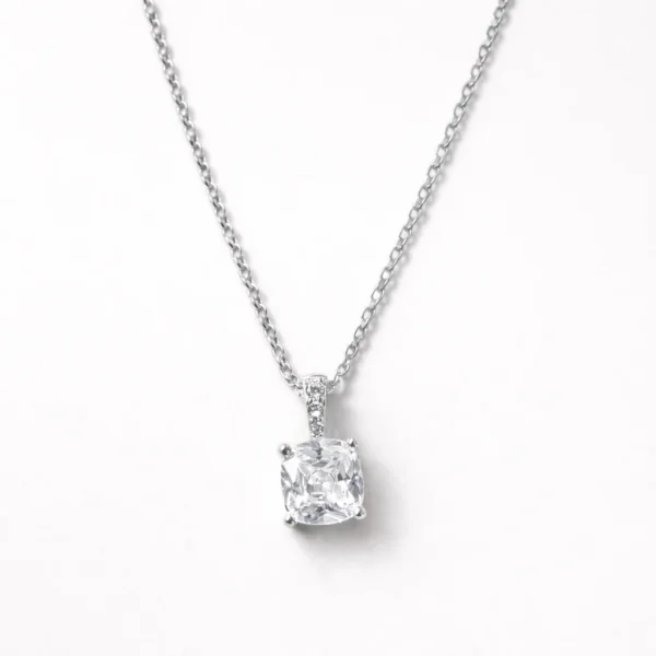 Square Silver Solitaire Necklace