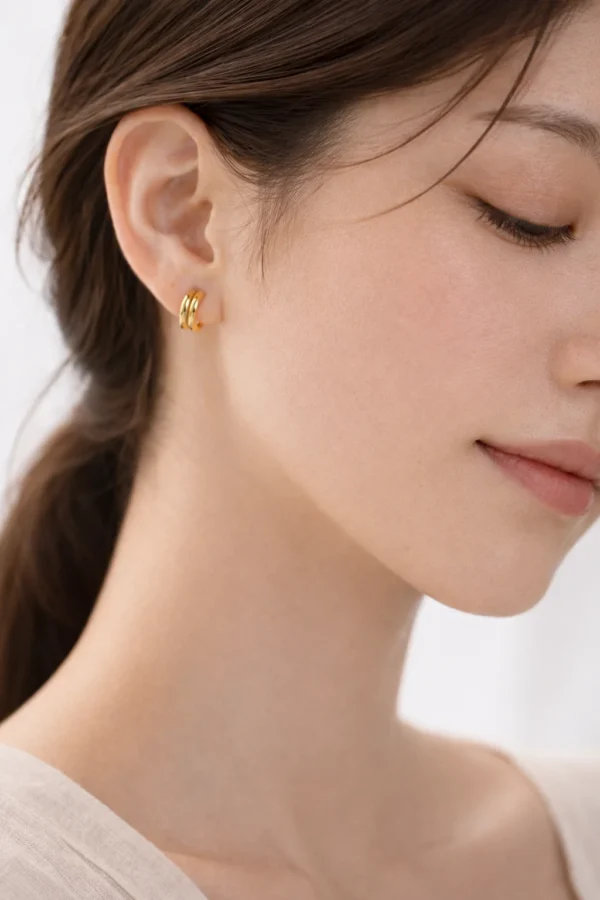Double Gold Semi-Open Earrings