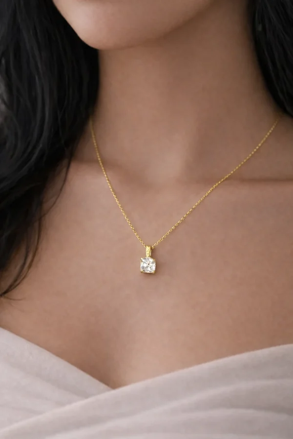 Square Gold Solitaire Necklace