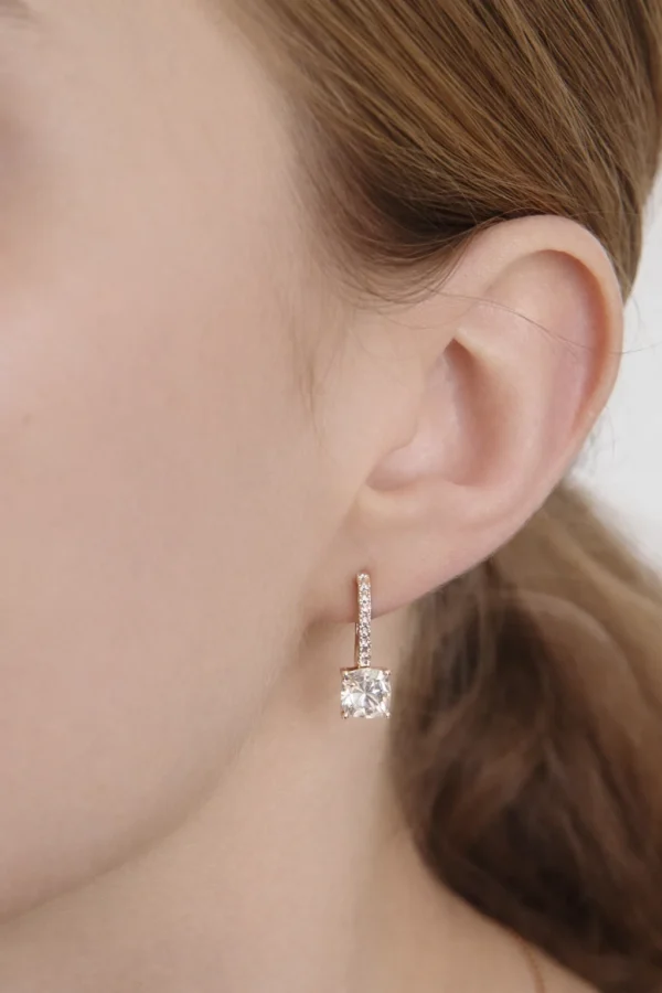 Square Silver Cushion Pave Drop Earring