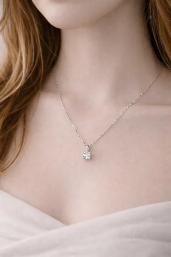 Square Silver Solitaire Necklace